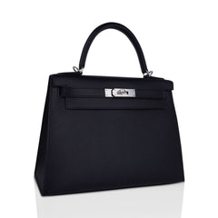 Kelly 28 Sellier Bag Black Epsom Leather with Palladium Hardware