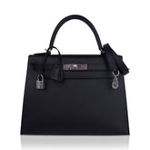 Kelly 28 Sellier Bag Black Epsom Leather with Palladium Hardware