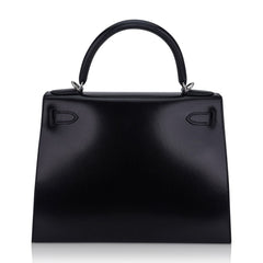 Kelly 28 Sellier Bag Black Box Leather with Palladium Hardware