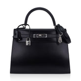 Kelly 28 Sellier Bag Black Box Leather with Palladium Hardware