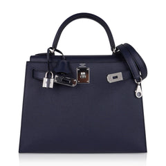 Kelly 28 Bag Blue Indigo Sellier Epsom Palladium Hardware New/Box