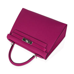 Kelly 28 Sellier Bag Rose Pourpre Epsom Leather with Palladium Hardware