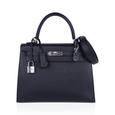 Verso Kelly Sellier 25 Bag Bleu de Minuit & Etrusque Veau Madame Leather with Palladium Hardware