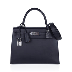 Verso Kelly Sellier 25 Bag Bleu de Minuit & Etrusque Veau Madame Leather with Palladium Hardware