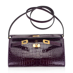 Kelly Classique To Go Wallet Cassis Alligator with Gold Hardware