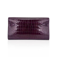 Kelly Classique To Go Wallet Cassis Alligator with Gold Hardware
