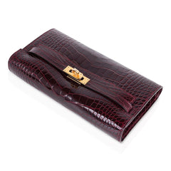 Kelly Classique To Go Wallet Bordeaux Alligator Gold Hardware New w/Box