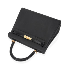 Kelly Touch 25 Retourne Bag Black Lizard Togo Leather Gold Hardware