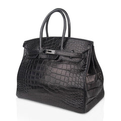 Birkin 35 Bag So Black Limited Edition Matte Black Alligator