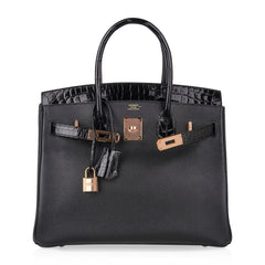Birkin 30 Touch Bag Black Crocodile / Black Leather Rose Gold Hardware