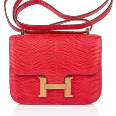 Vintage Limited Edition Micro Constance Bag Rouge Lizard with Gold Hardware