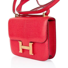 Vintage Limited Edition Micro Constance Bag Rouge Lizard with Gold Hardware