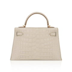 Limited Edition Mini Kelly 20 Sellier Beton Matte Alligator Bag with Gold Hardware