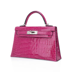 Limited Edition Mini Kelly 20 Sellier Rose Scheherazade Alligator Bag Palladium Hardware
