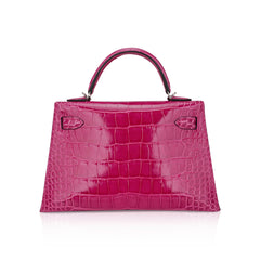 Limited Edition Mini Kelly 20 Sellier Rose Scheherazade Alligator Bag Palladium Hardware