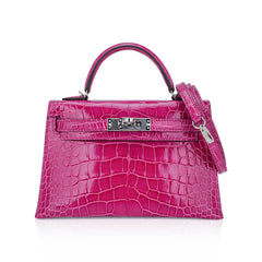 Limited Edition Mini Kelly 20 Sellier Rose Scheherazade Alligator Bag Palladium Hardware