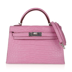 Kelly 20 Mini Sellier Bag 5P Pink Matte Alligator Palladium Limited Edition
