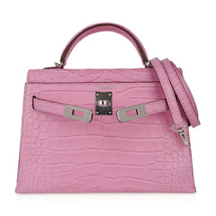 Kelly 20 Mini Sellier Bag 5P Pink Matte Alligator Palladium Limited Edition