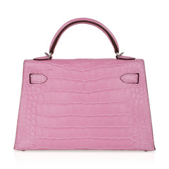 Kelly 20 Mini Sellier Bag 5P Pink Matte Alligator Palladium Limited Edition