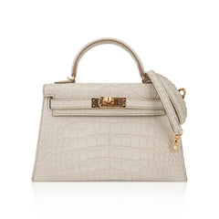 Limited Edition Mini Kelly 20 Sellier Beton Matte Alligator Bag with Gold Hardware