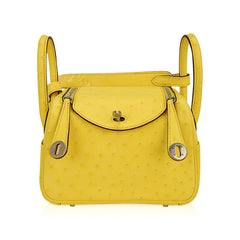 Mini Lindy 20 Bag Jaune Citron Ostrich Boreal with Palladium Hardware