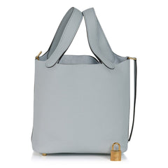 Picotin Lock 18 Bag Blue Pale Tote Gold Hardware