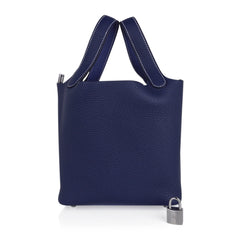 Picotin Eclat Lock 18 Bag Blue Sapphire and Blue Brighton with Palladium Hardware