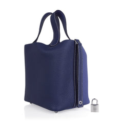 Picotin Eclat Lock 18 Bag Blue Sapphire and Blue Brighton with Palladium Hardware