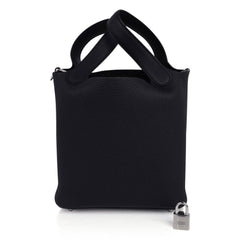 Picotin Lock 18 Bag Black Clemence Tote Palladium New