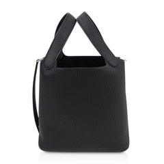 Picotin Lock 18 Bag Black Clemence Tote Palladium New