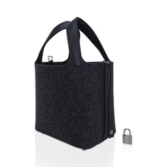 Picotin Lock Touch 18 Charcoal Gray Feutre with Swift Leather Tote Bag