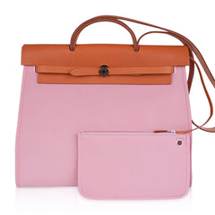 Herbag Zip 39 GM Bag Rose Sakura Canvas Vache Hunter Leather with Palladium Hardware