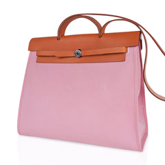 Herbag Zip 39 GM Bag Rose Sakura Canvas Vache Hunter Leather with Palladium Hardware