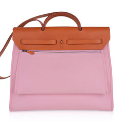 Herbag Zip 39 GM Bag Rose Sakura Canvas Vache Hunter Leather with Palladium Hardware