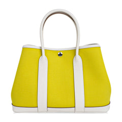 Garden Party 30 Bag Lime Toile Officier / Blanc Vache Country Leather