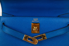 Vintage Kelly 20 Sellier Mini Blue de France Courchevel Gold Hardware