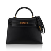 Vintage Kelly 15 Micro Sellier Bag Black Box Leather with Gold Hardware