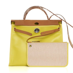 Herbag Zip 31 Bag Lime Berline Toile Vache Hunter Leather with Palladium Hardware