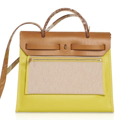 Herbag Zip 31 Bag Lime Berline Toile Vache Hunter Leather with Palladium Hardware