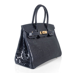 Birkin 30 Bag Blue Marine Porosus Crocodile Gold Hardware