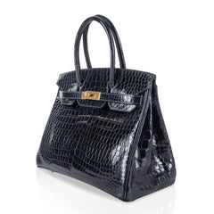 Birkin 30 Bag Blue Marine Porosus Crocodile Gold Hardware