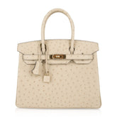 Birkin 30 Bag Ostrich Parchemin Gold Hardware New w/Box