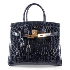 Birkin 30 Bag Blue Marine Porosus Crocodile Gold Hardware