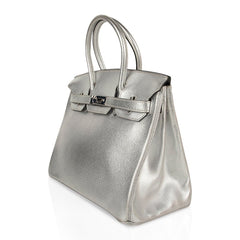 Limited Edition Birkin 30 Bag Silver Metallic Chevre Leather with Palladium Hardware
