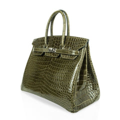Birkin 35 Bag Vert Veronese Porosus Crocodile Palladium Hardware
