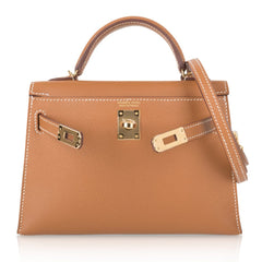 Mini Kelly 20 Bag Sellier Gold Epsom Leather with Gold Hardware