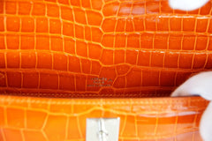 Kelly Pochette Clutch Bag Orange Feu Rare in Porosus Crocodile