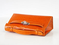Kelly Pochette Clutch Bag Orange Feu Rare in Porosus Crocodile