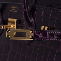 Birkin 25 Bag Aubergine Niloticus Crocodile with Gold Hardware