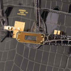 Birkin 25 Bag Graphite Crocodile with Gold Hardware